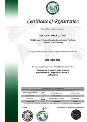 our Certified SRN SOUND PROOF CO,. LTD. บริษัท เอส อาร์ เอ็น ซาวด์ พรู๊ฟ จำกัด